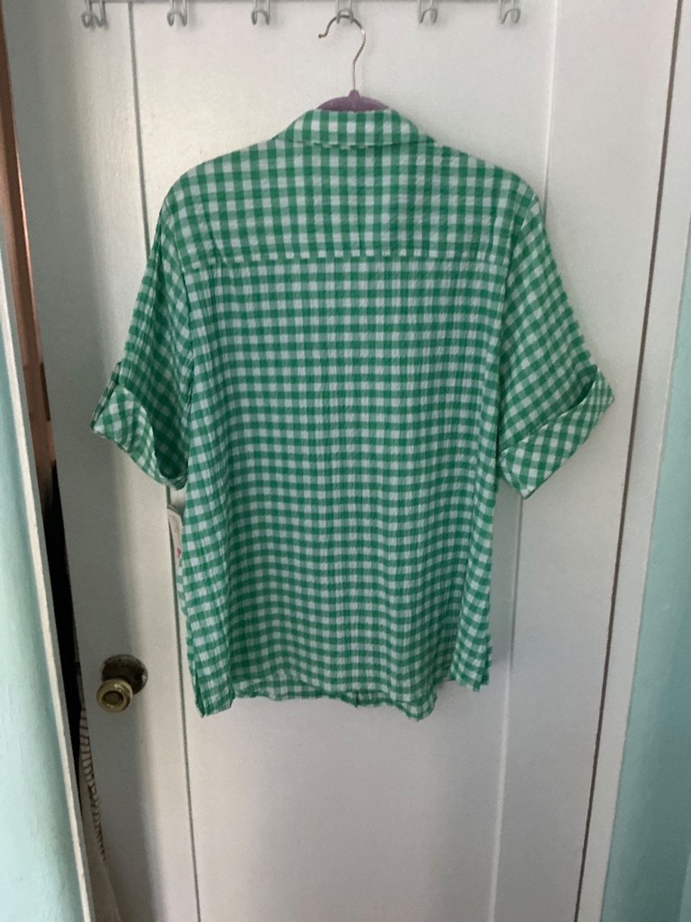 Vintage Green Gingham Button-Up Shirt | Retro Cottagecore Blouse, Size 16 - Picture 5 of 5